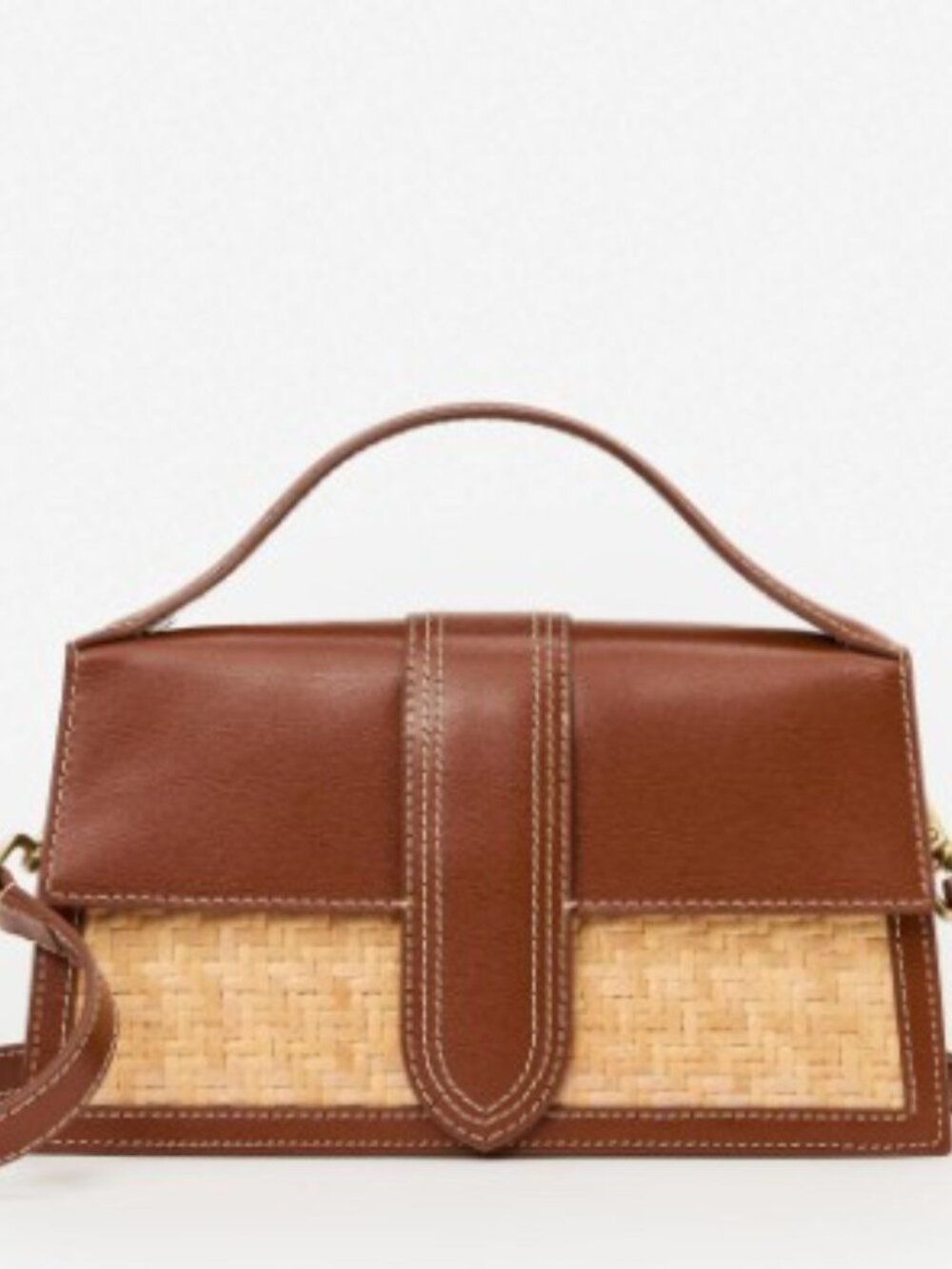 New J McLaughlin Fannie Wicker & Leather Handbag